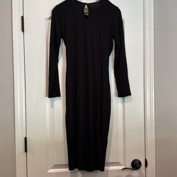 VENUS Black Long Sleeve Front Knot Dress with Beaded Neckline Size Medium - Picture 6 of 7
